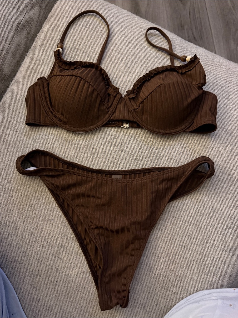 SHEIN Brown Ribbed Underwire Bikini Set
